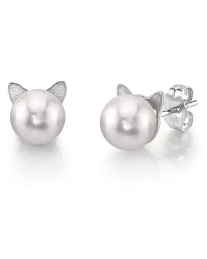 Japanese Akoya Pearl Kitty Cat Stud Earrings