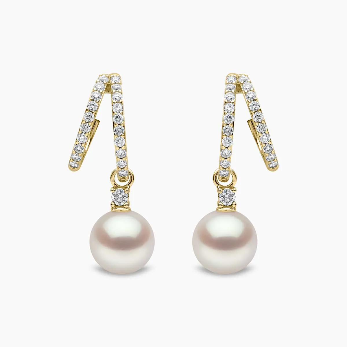 Jazz 18K Gold Akoya Pearl and Double Hoop Diamond Earrings