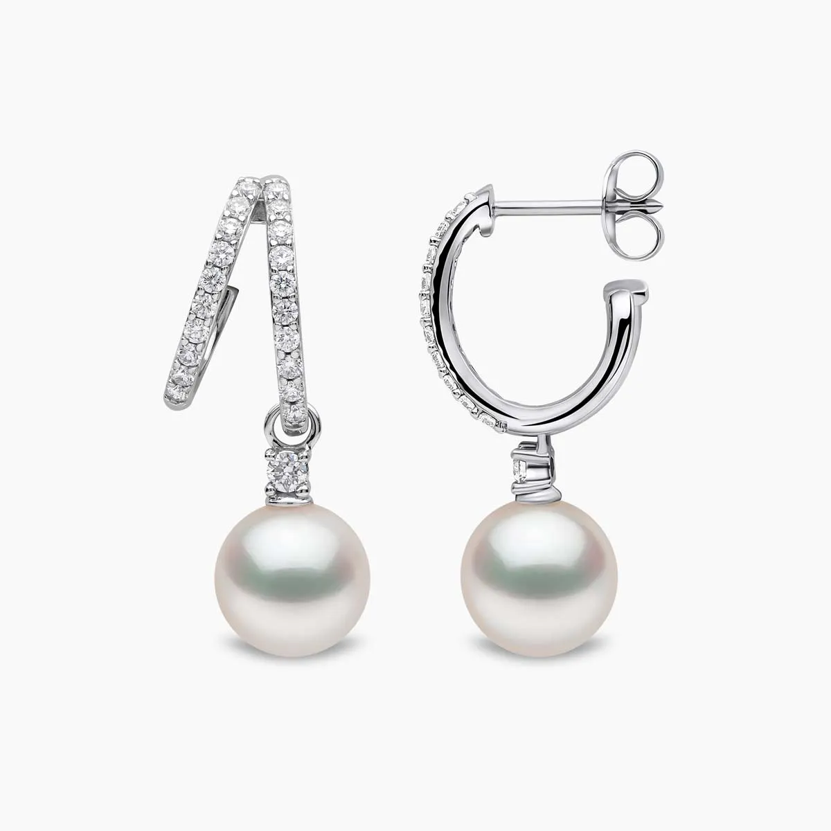 Jazz 18K Gold Akoya Pearl and Double Hoop Diamond Earrings