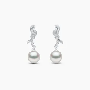 Jazz 18K Gold Pearl and Diamond Ribbon Earrings