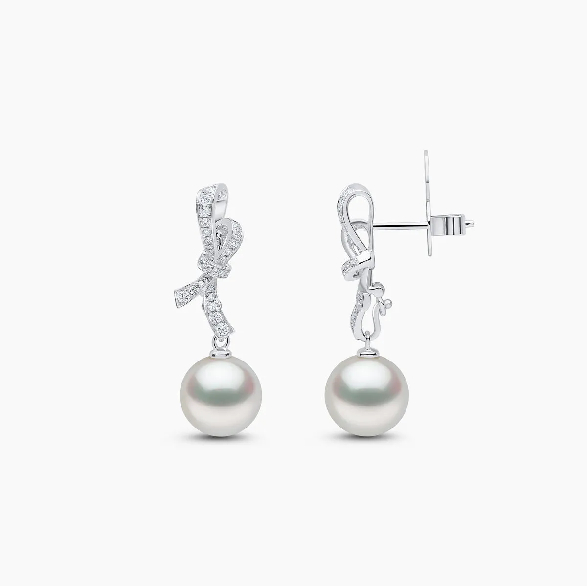 Jazz 18K Gold Pearl and Diamond Ribbon Earrings