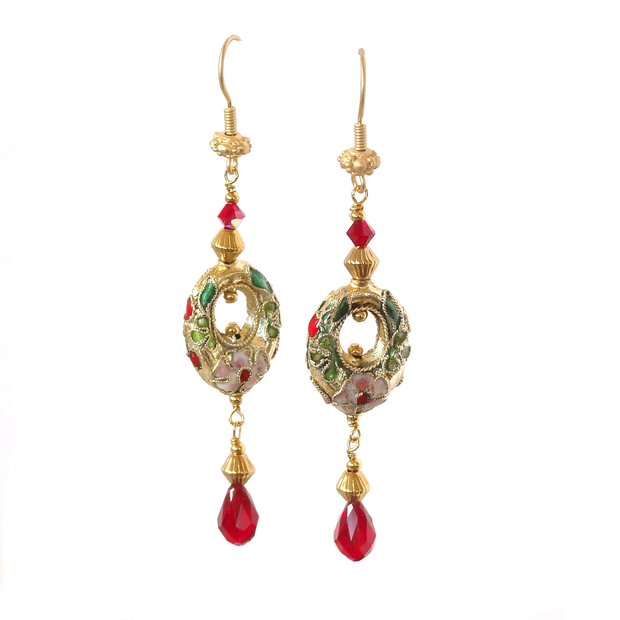 Jillian: Dangle Earrings in Red and Gold