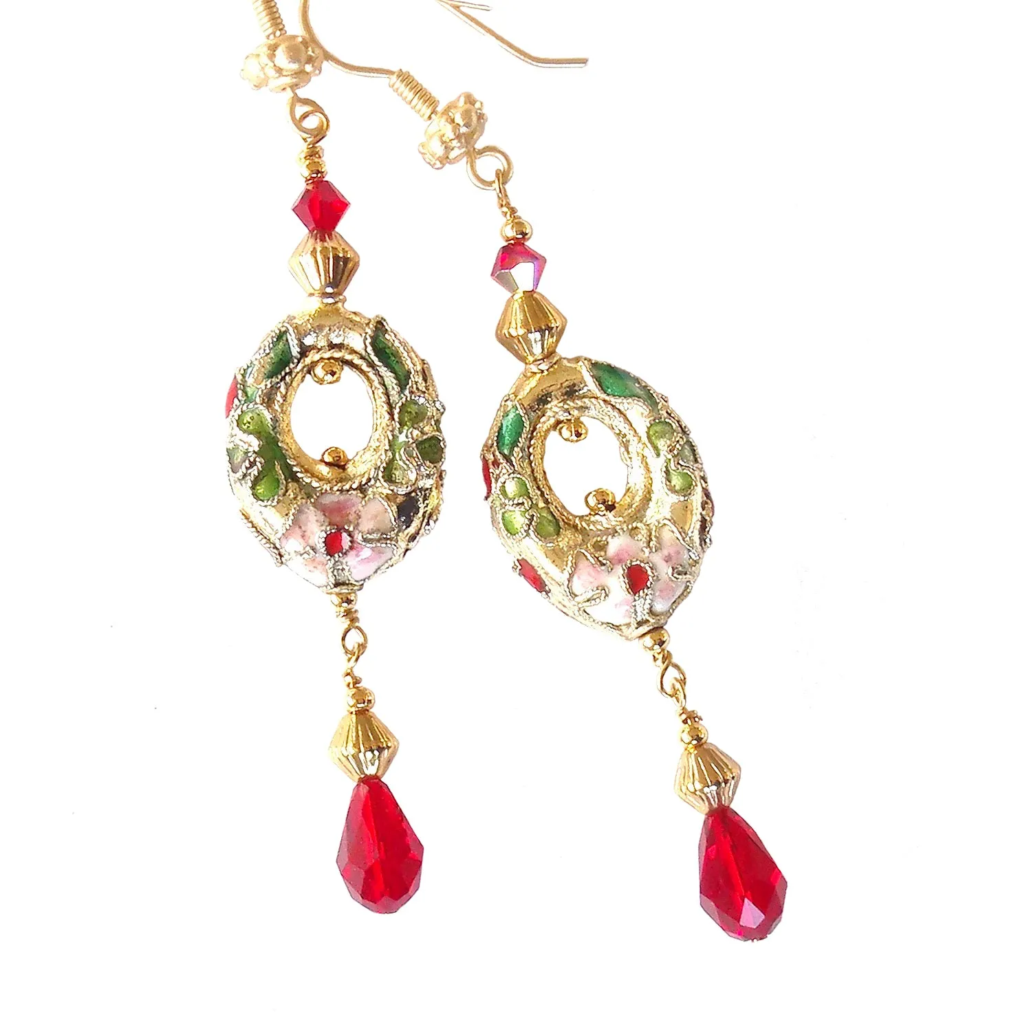 Jillian: Dangle Earrings in Red and Gold