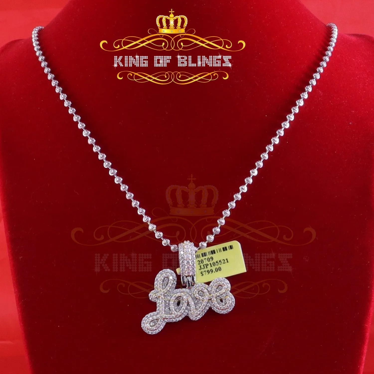 King Of Bling's 2ct Real Moissanite Silver Attractive White LOVE Pendant for your men and Women