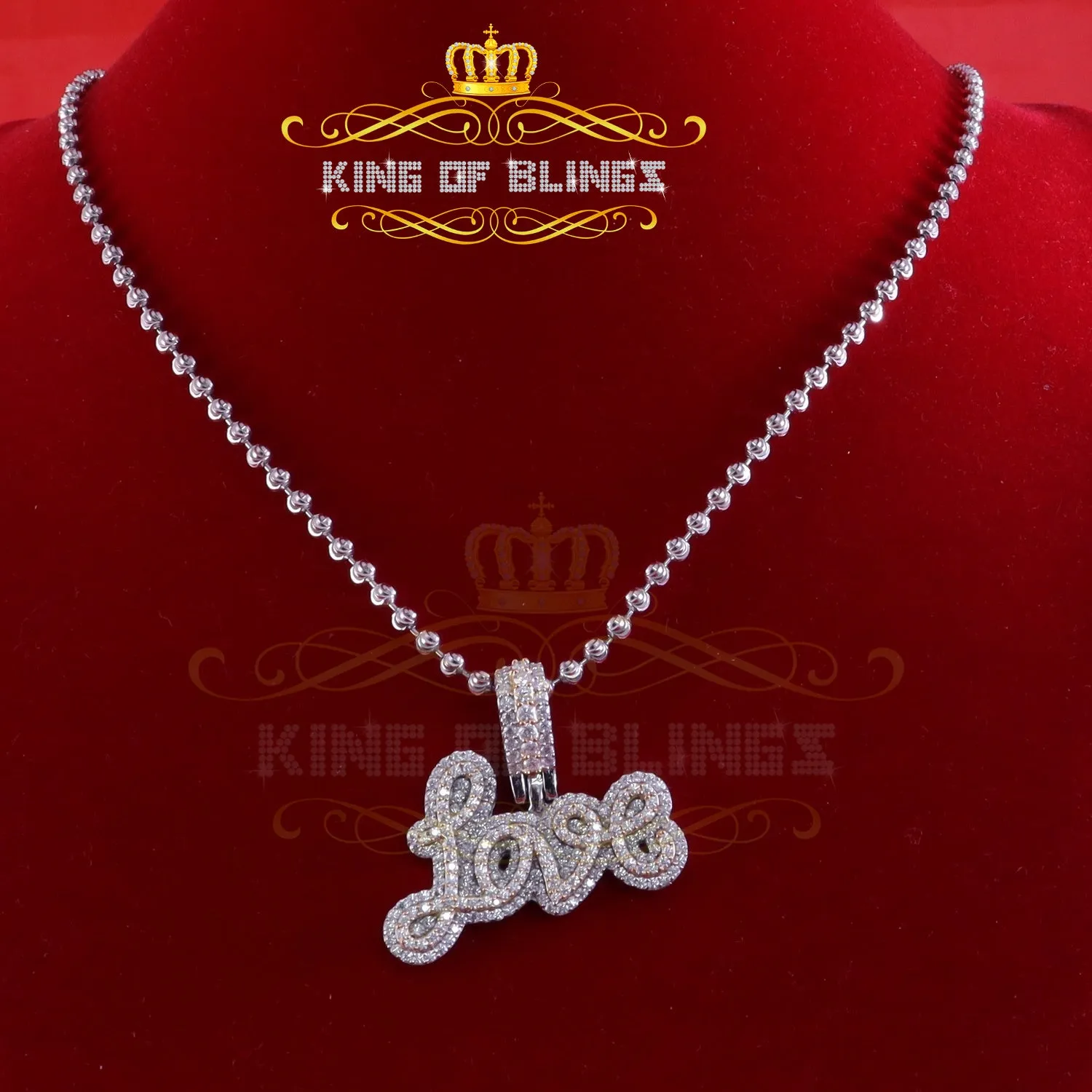 King Of Bling's 2ct Real Moissanite Silver Attractive White LOVE Pendant for your men and Women