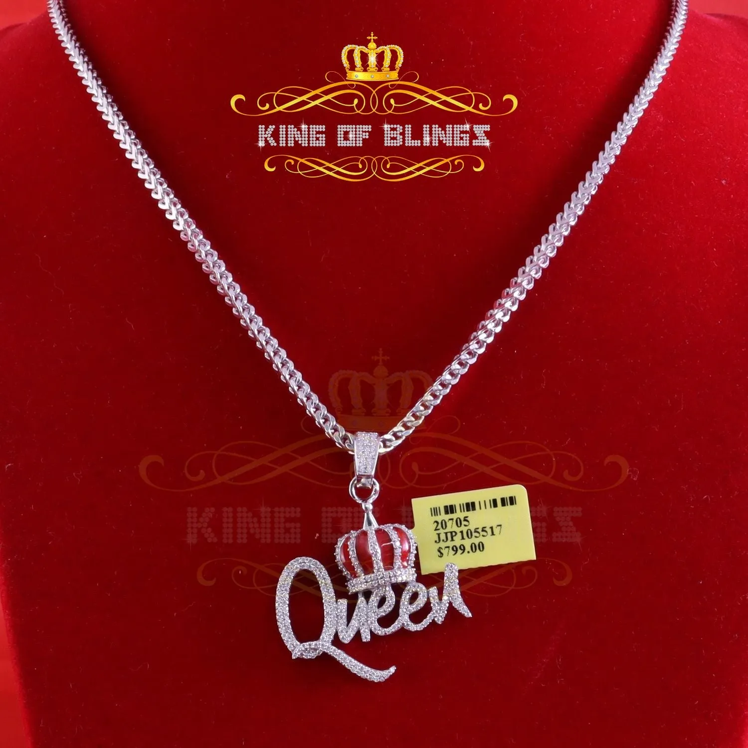 King Of Bling's QUEEN with CROWN BELL White Pendant 2.00ct Real Moissanite 925 Sterling Silver