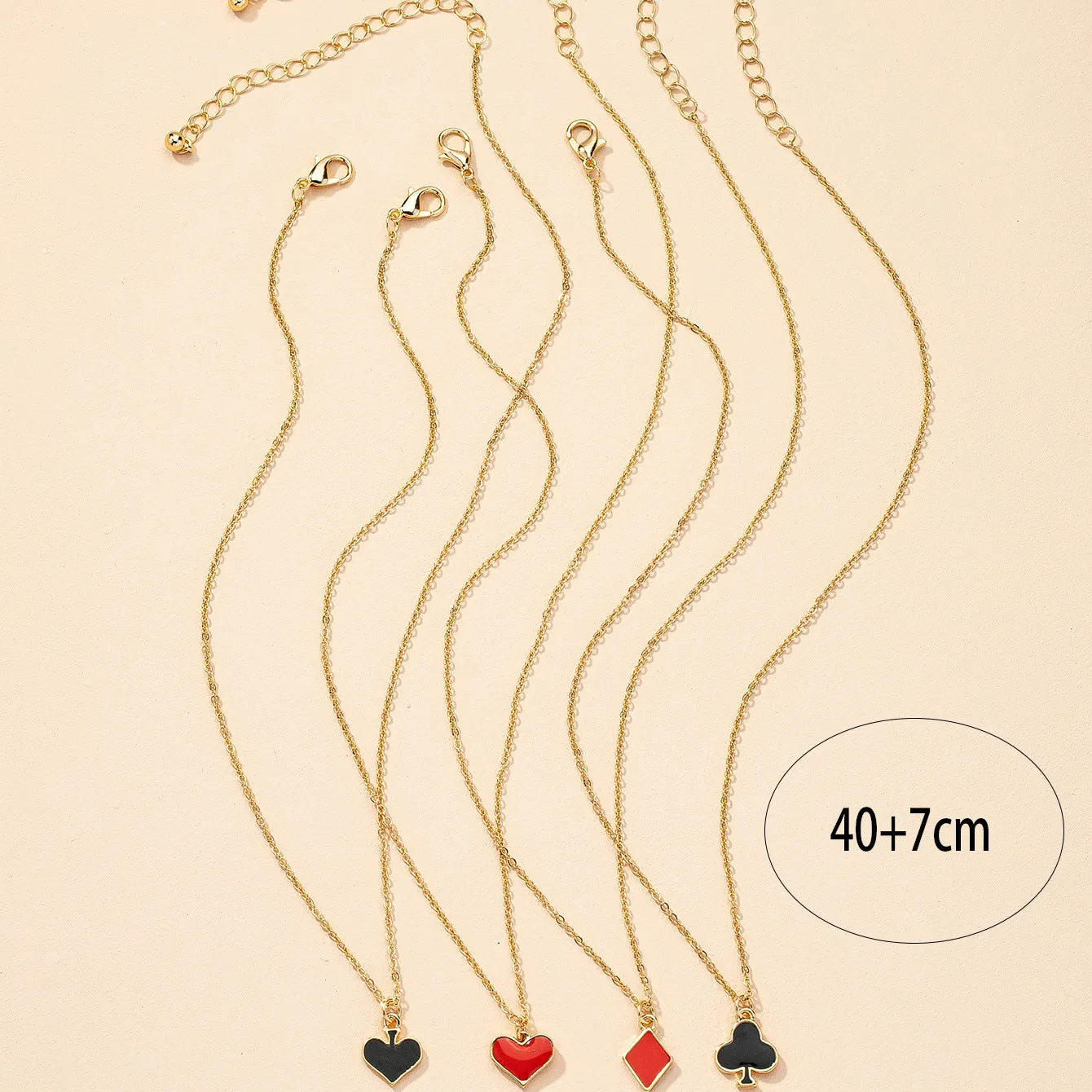 Korean Glazed Poker Necklace Set with Heart-shaped Pendant