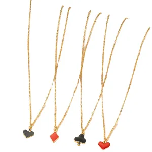 Korean Glazed Poker Necklace Set with Heart-shaped Pendant