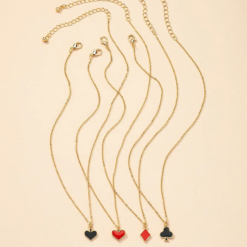 Korean Glazed Poker Necklace Set with Heart-shaped Pendant