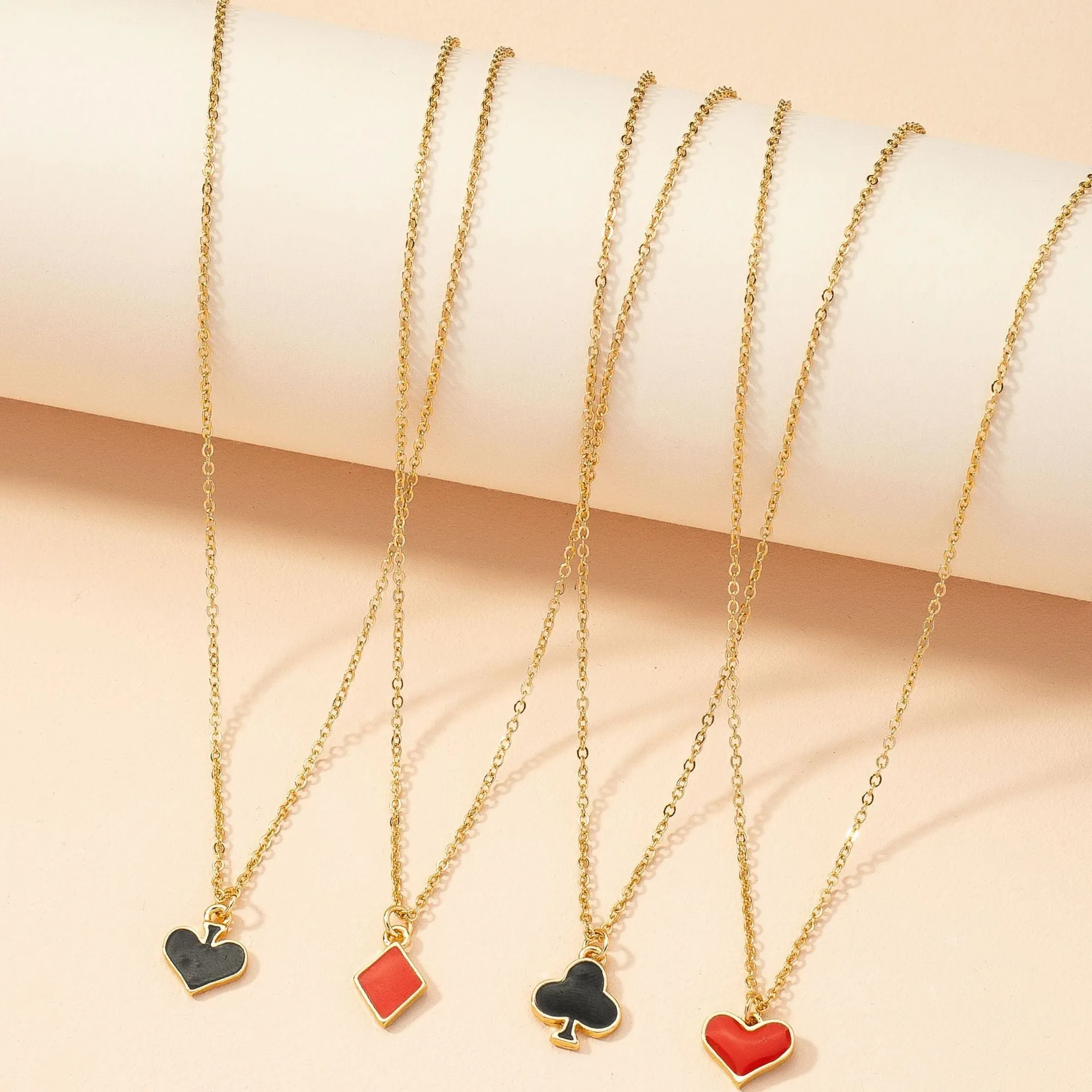 Korean Glazed Poker Necklace Set with Heart-shaped Pendant