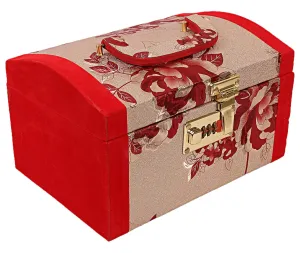 Kuber Industries Flower Printed Wooden Jewellery Box/Organizer For Storing Makeup, Jewellery, Bangles, Cosmetics & Toiletries Items With 1 Bangle Rod, Mirror & Number Lock System (Red)-47KM0533