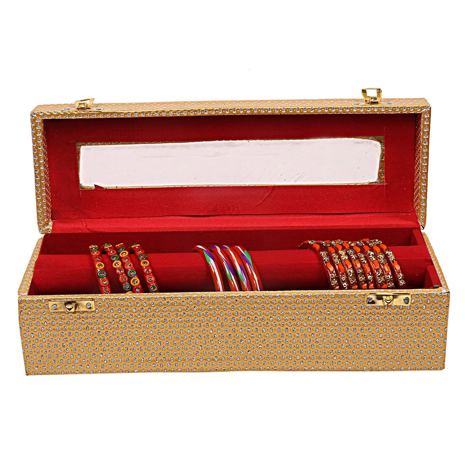 Kuber Industries Wooden One Rod Bangle Storage Box (Gold) -CTKTC8700