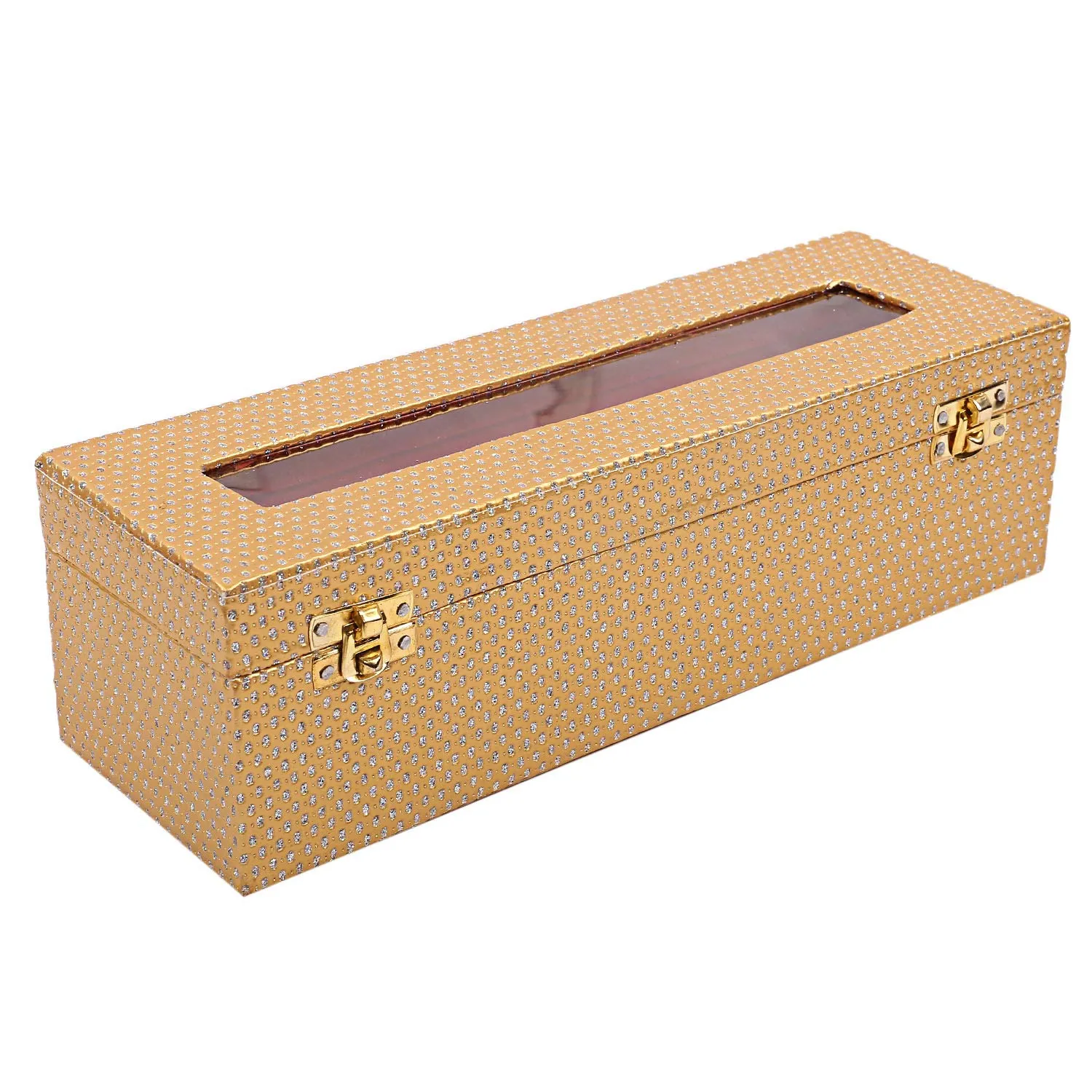 Kuber Industries Wooden One Rod Bangle Storage Box (Gold) -CTKTC8700