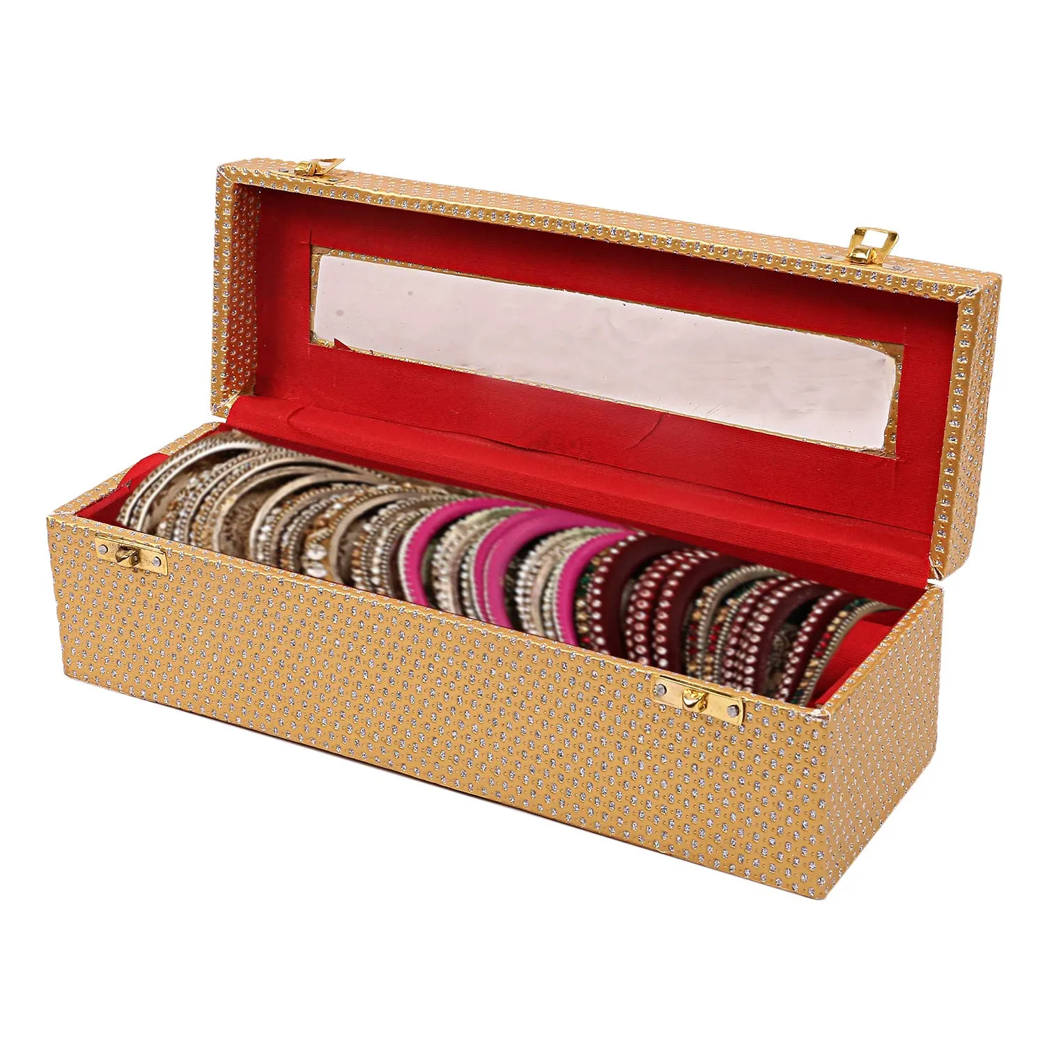 Kuber Industries Wooden One Rod Bangle Storage Box (Gold) -CTKTC8700