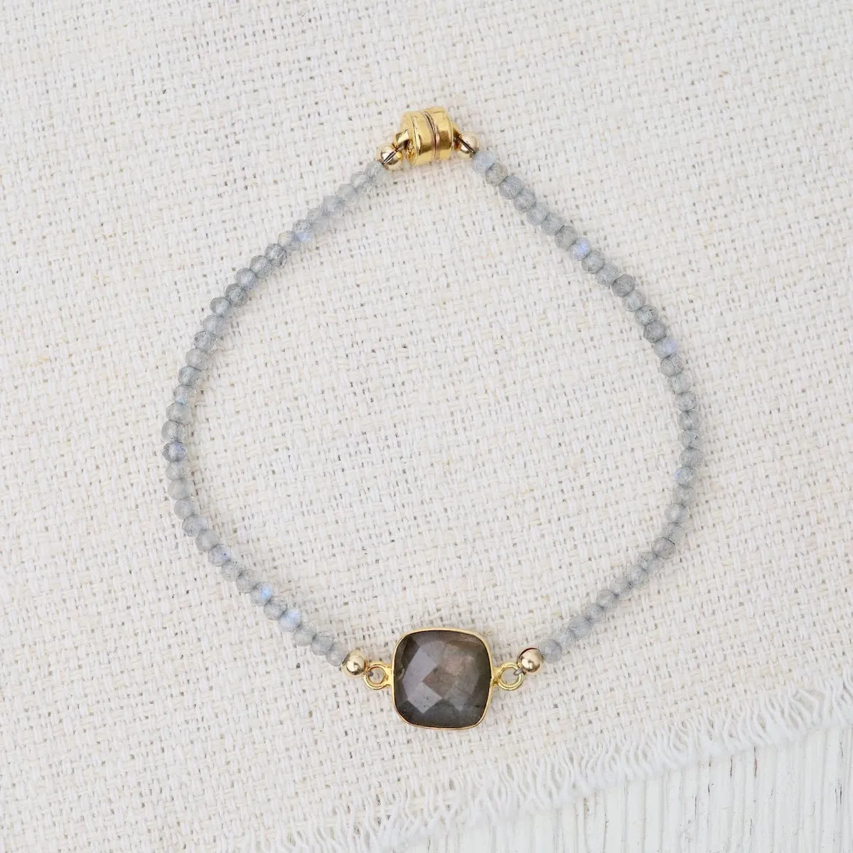 Labradorite Beads with Square Labradorite Link Bracelet