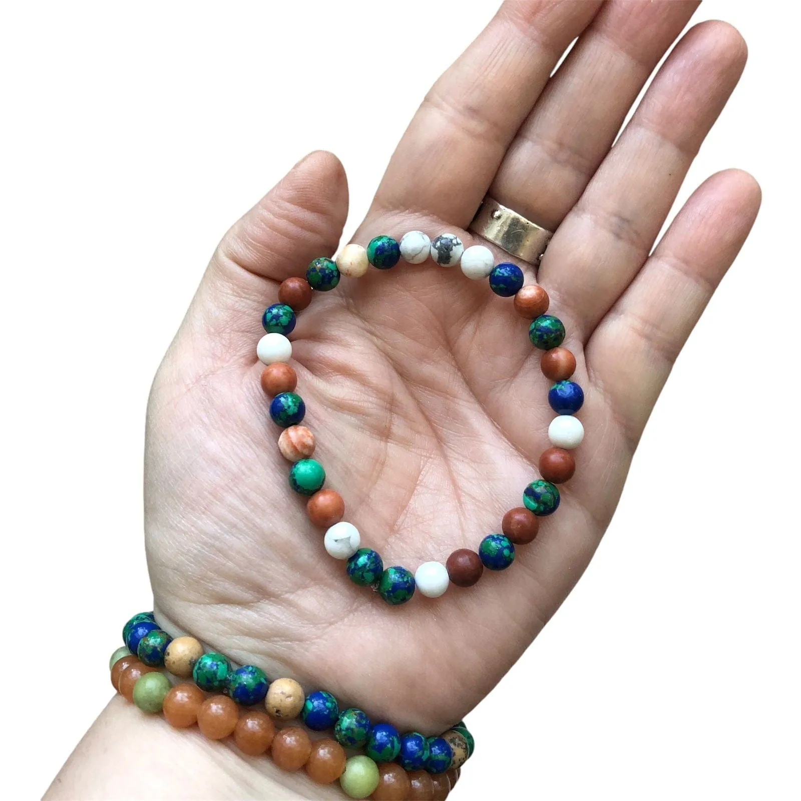 Lapis Lazuli, Red Jasper and Howlite Beaded Bracelet