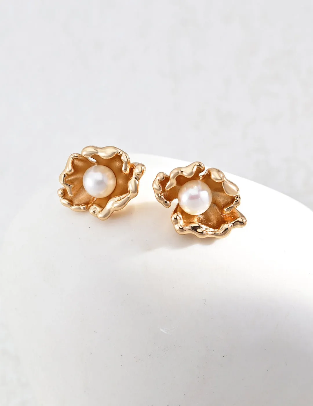 Large Petal Wrapped Pearl Stud Earrings