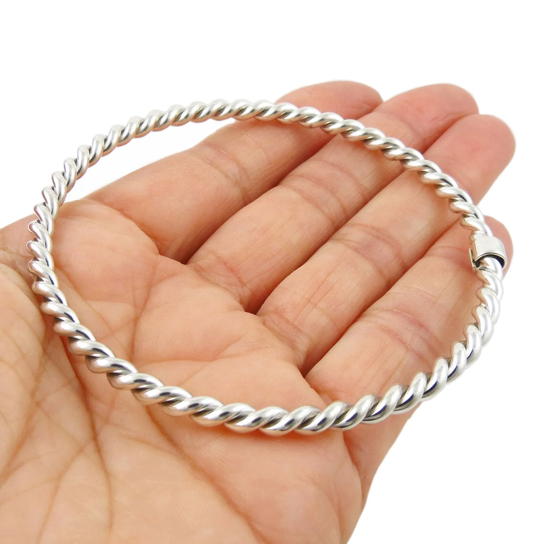 Large Sterling Silver Twisted Rope Circle Bangle