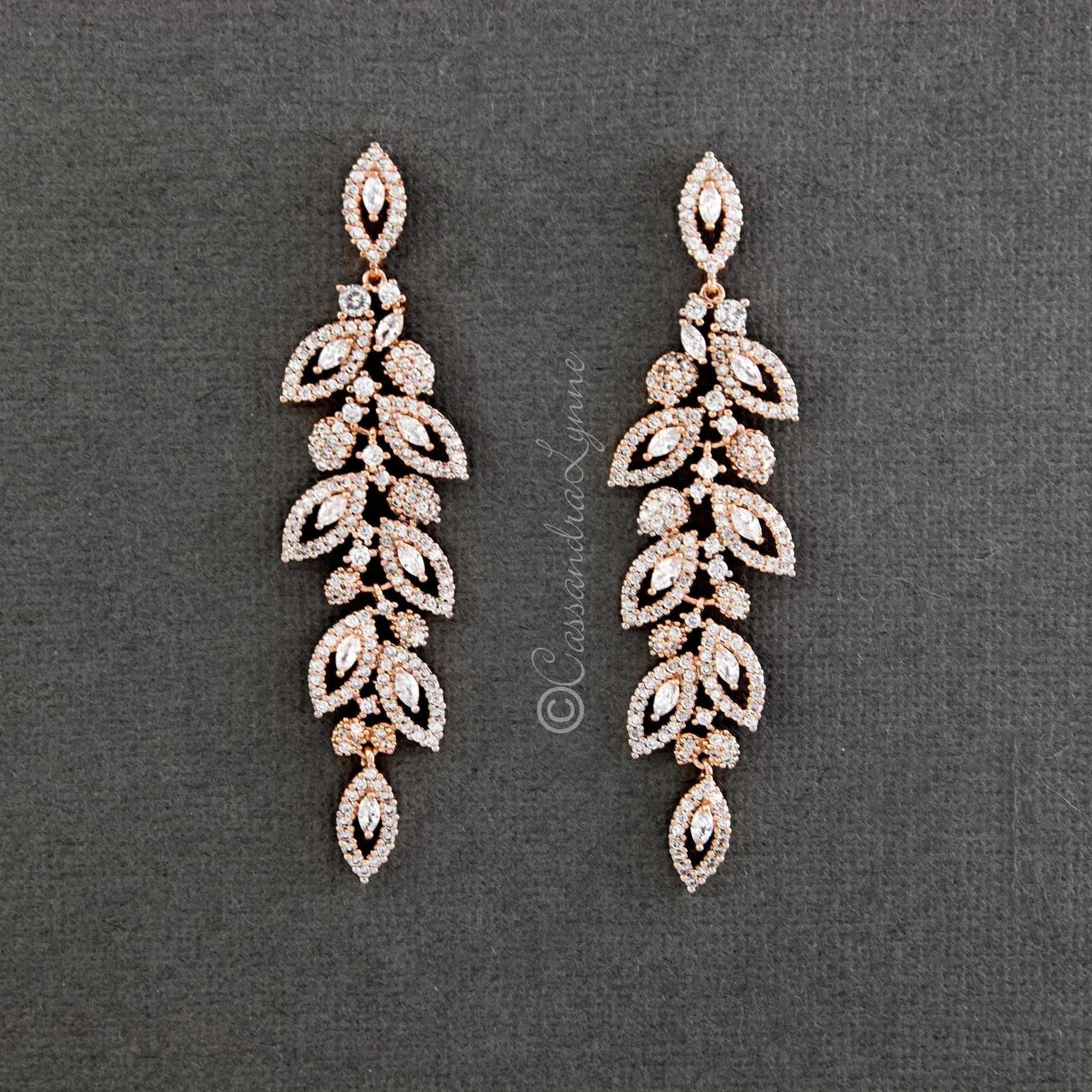 Leaf CZ Chandelier Earrings