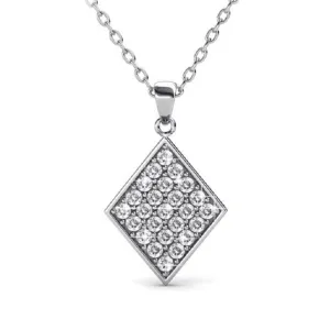 Lennon Esteemed 18k White Gold Diamond Shaped Pendant Necklace with Swarovski Crystals