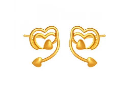 Lovely 22k Gold Stud Earrings With Heart Shape Details