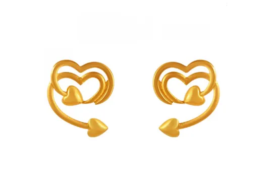 Lovely 22k Gold Stud Earrings With Heart Shape Details