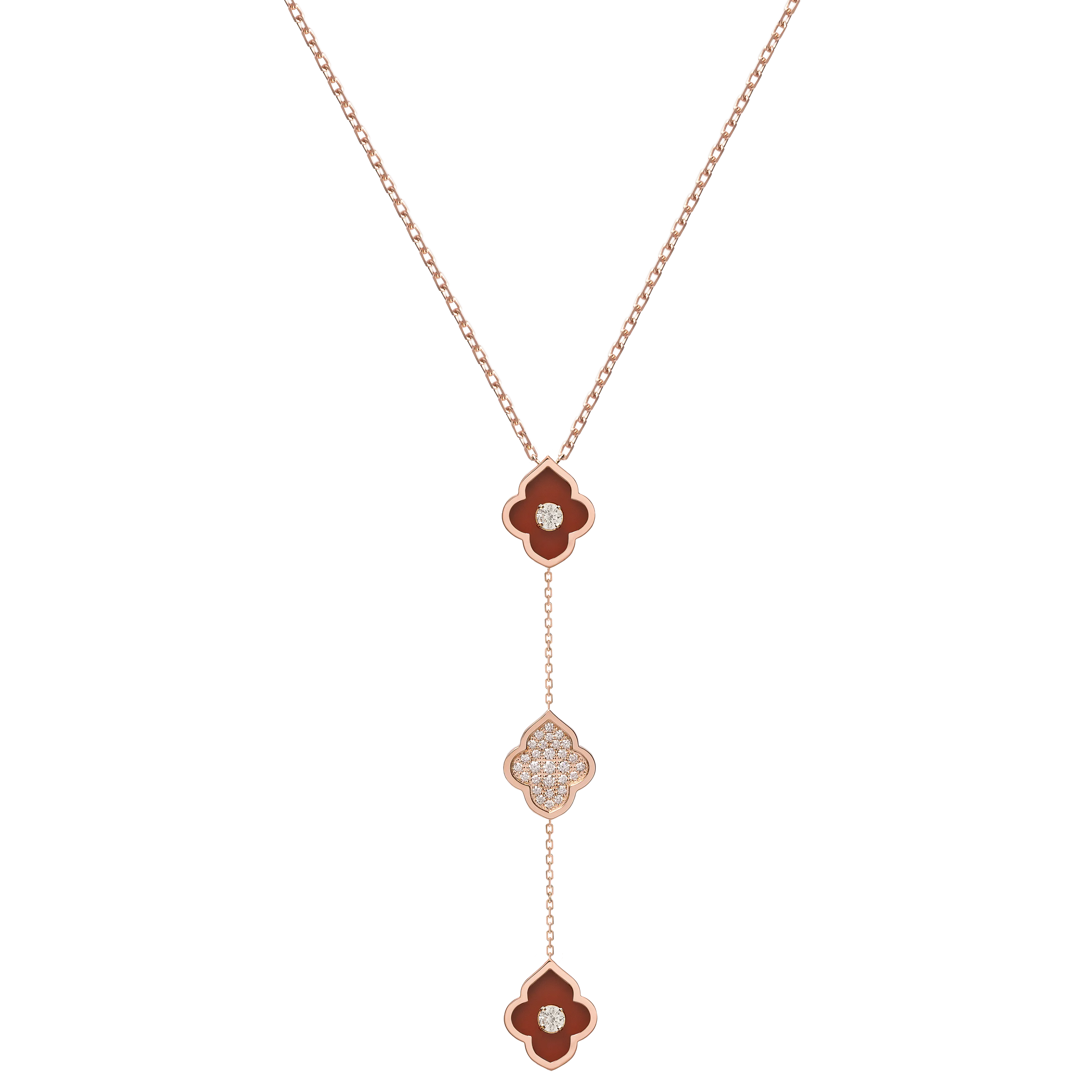 LUCE COLOUR - NECKLACE ROSE GOLD PAVE CORNELIAN & 2 DIAMONDS S