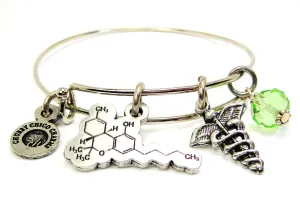 Marijuana THC Cannabis Molecule With Caduceus Symbol Single Expandable Wire Bangle Bracelet Tetrahydrocannabinol Marinol