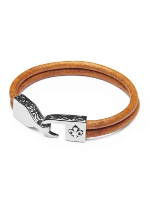 Men's Brown Leather Bracelet with Silver Fleur De Lis Lock