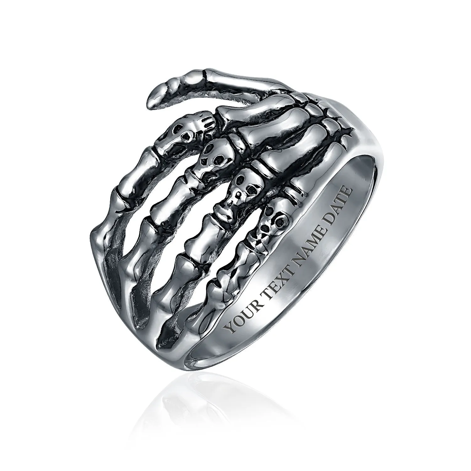 Mens Stainless Steel Goth Biker Punk Rocker Skeleton Hand Wrap Band Ring Silver Tone