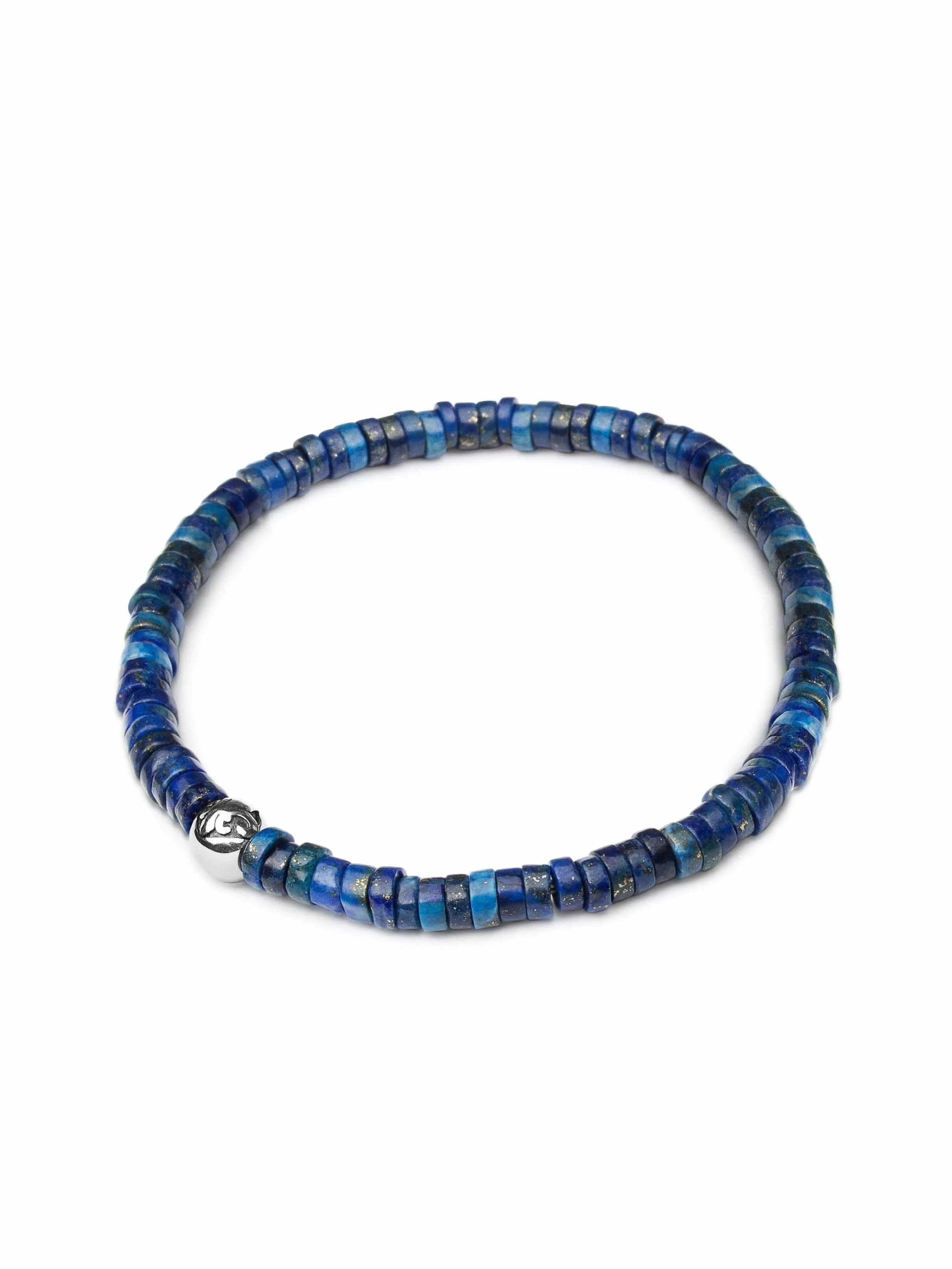 Men's Wristband with Blue Lapis Heishi Beads and Silver