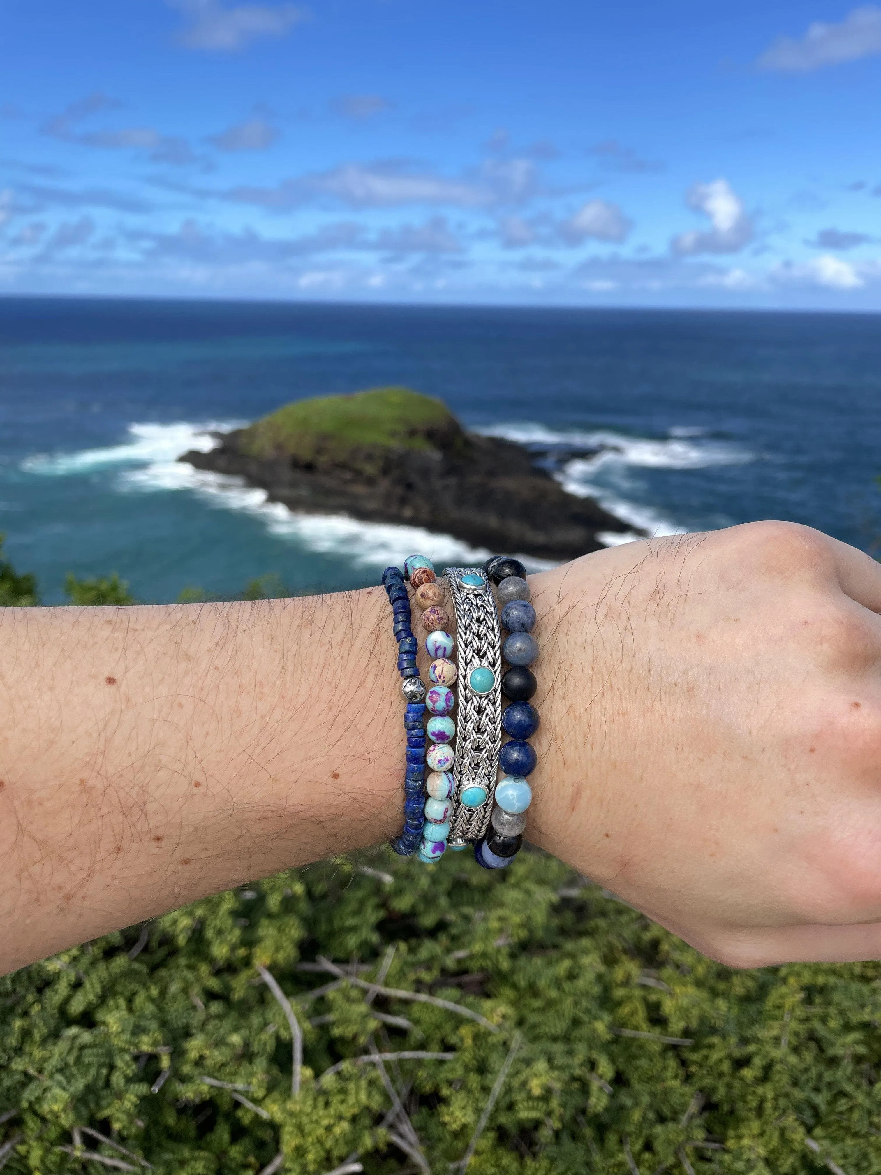 Men's Wristband with Blue Lapis Heishi Beads and Silver