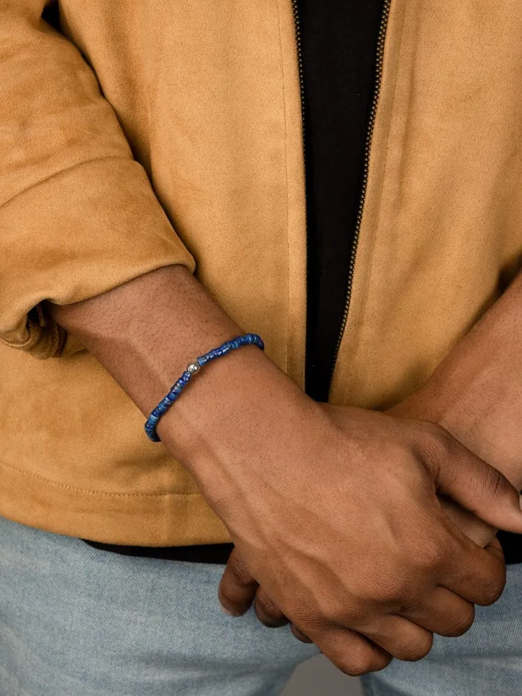 Men's Wristband with Blue Lapis Heishi Beads and Silver