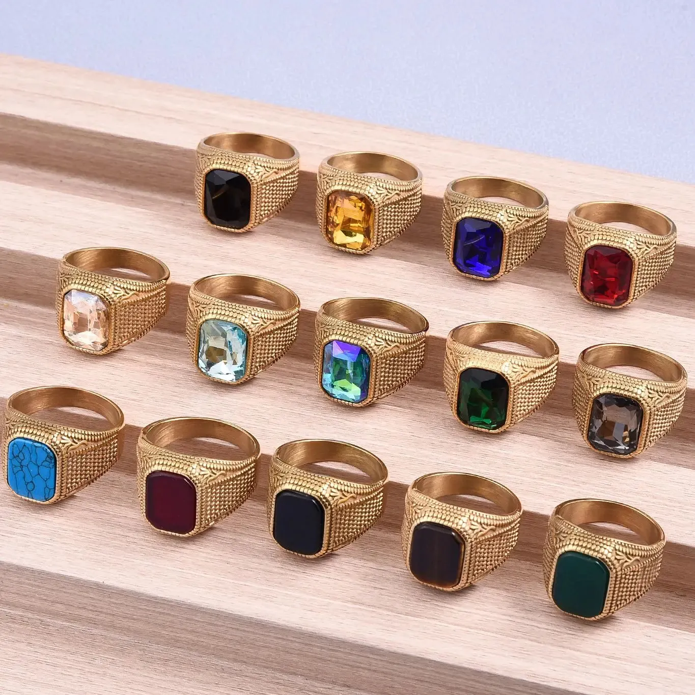 Men's/Women High Quality 316LStainless Steel Multiple Color Gemstone Styles Onyx Rings Classic Fashion Trend Jewelry