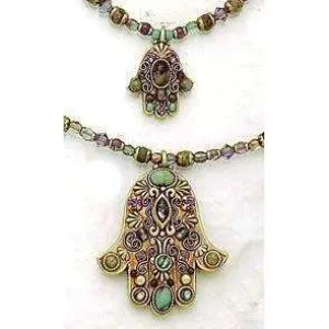 Michal Golan African Turquoise, Abalone and Amethyst Hamsa Necklace