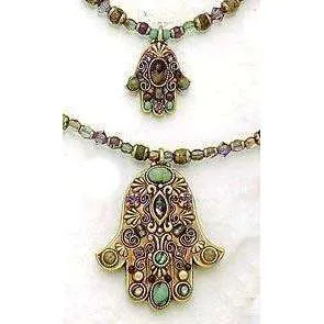 Michal Golan African Turquoise, Abalone and Amethyst Hamsa Necklace