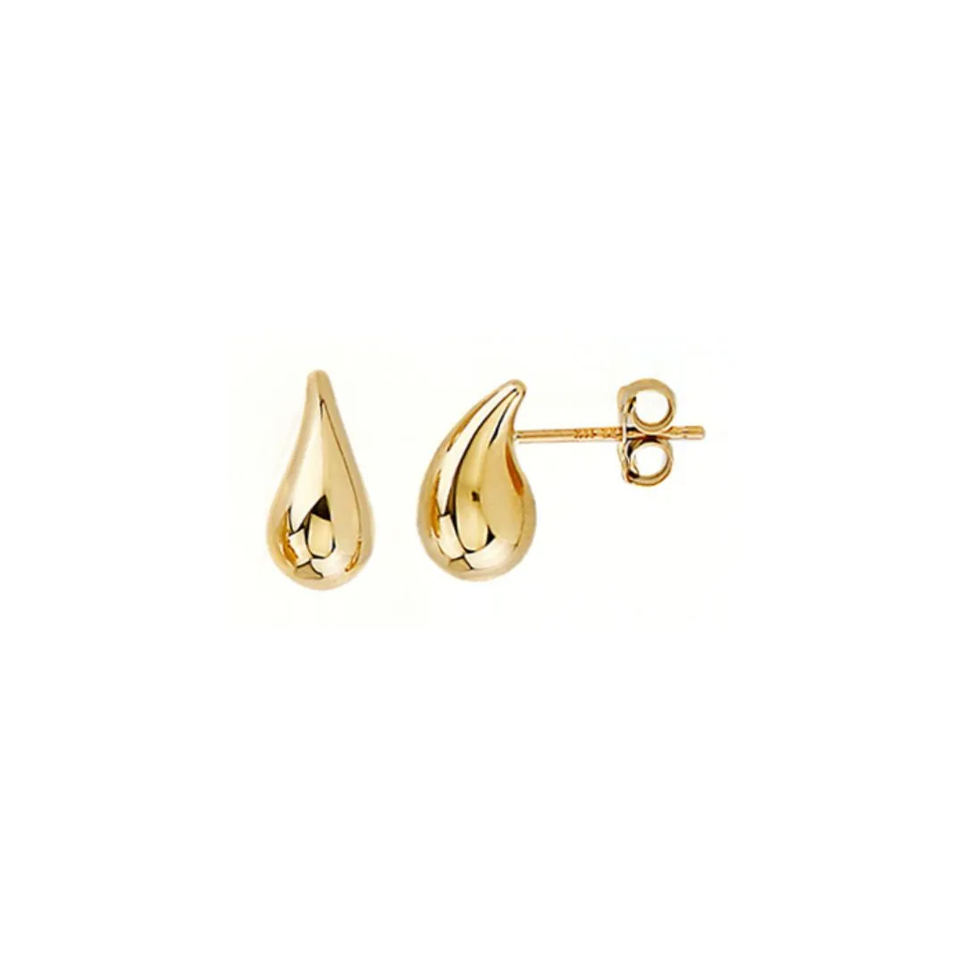 Mini Bold Tear Drop Studs | Solid Gold