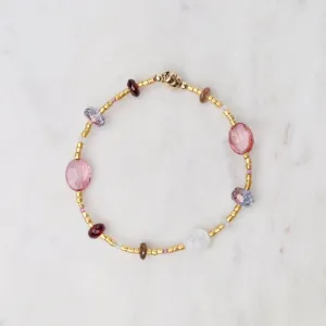 Moonstone &Pink Sapphires Gold Glass Magnetic Bracelet