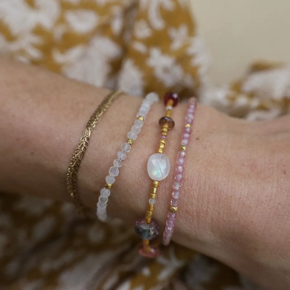 Moonstone &Pink Sapphires Gold Glass Magnetic Bracelet