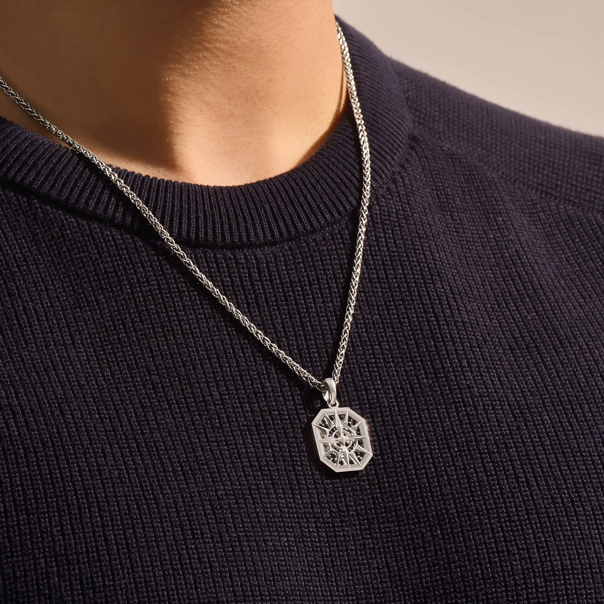 Octagon Compass Pendant in Silver