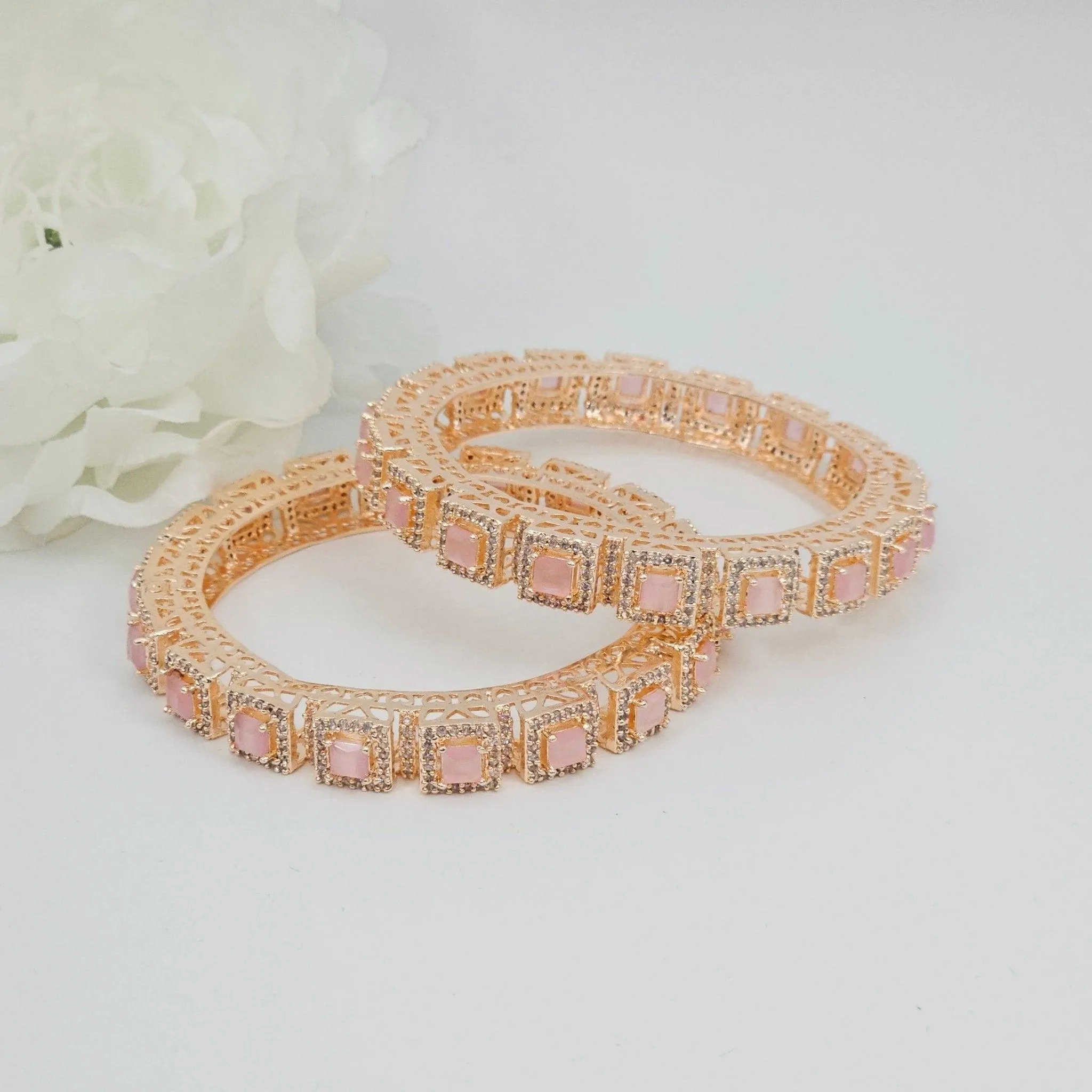 Pair of Pink Rose Gold Bangle Set