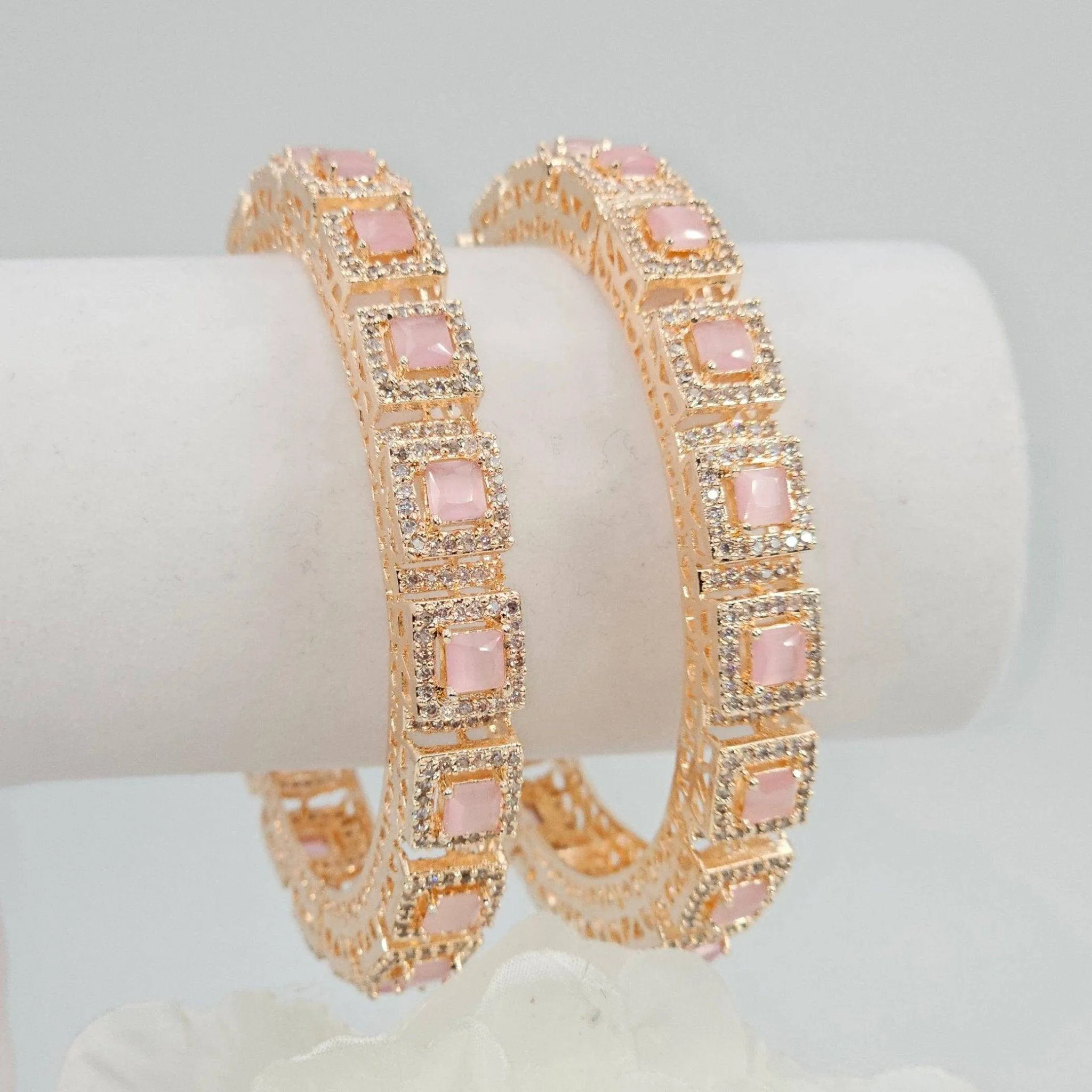 Pair of Pink Rose Gold Bangle Set