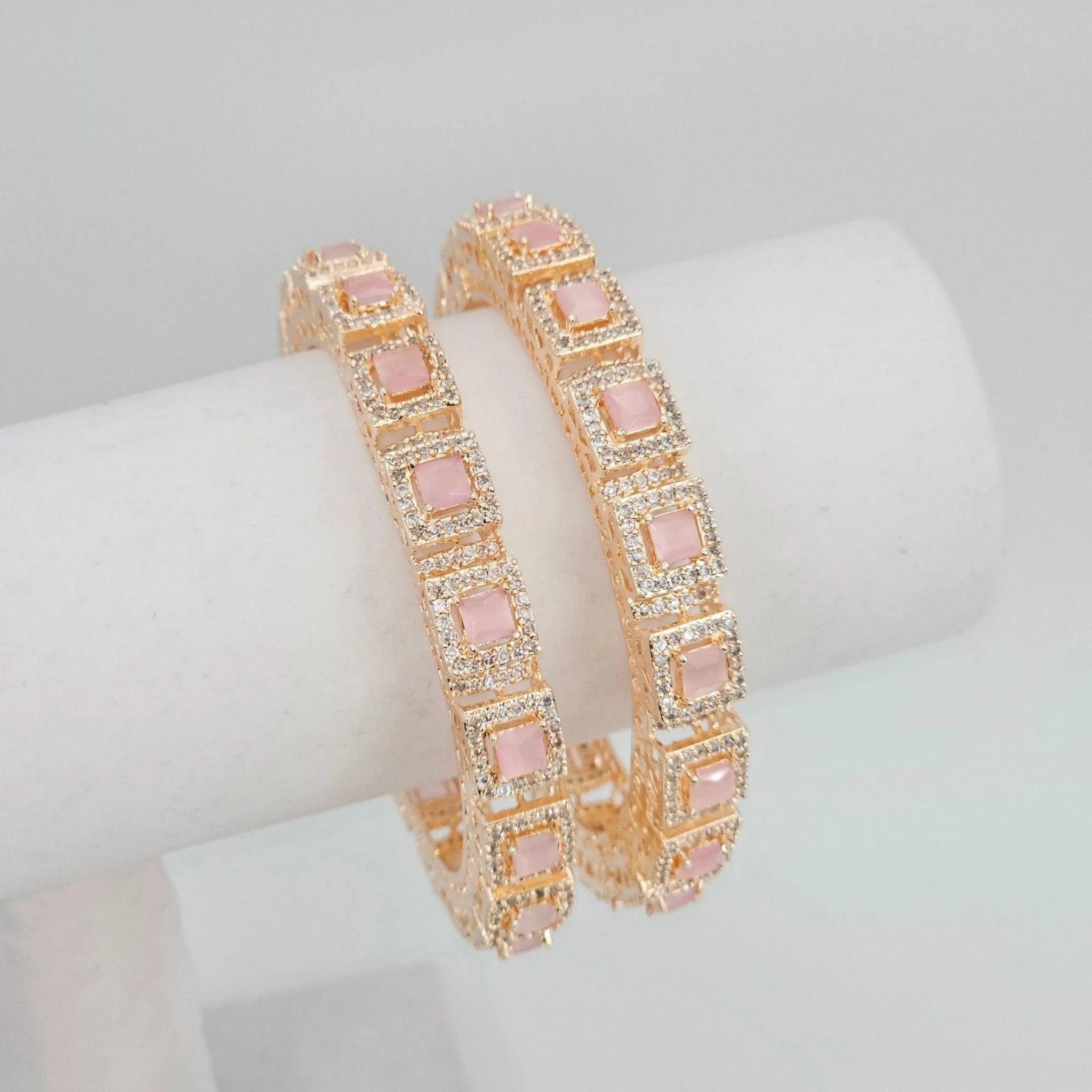 Pair of Pink Rose Gold Bangle Set