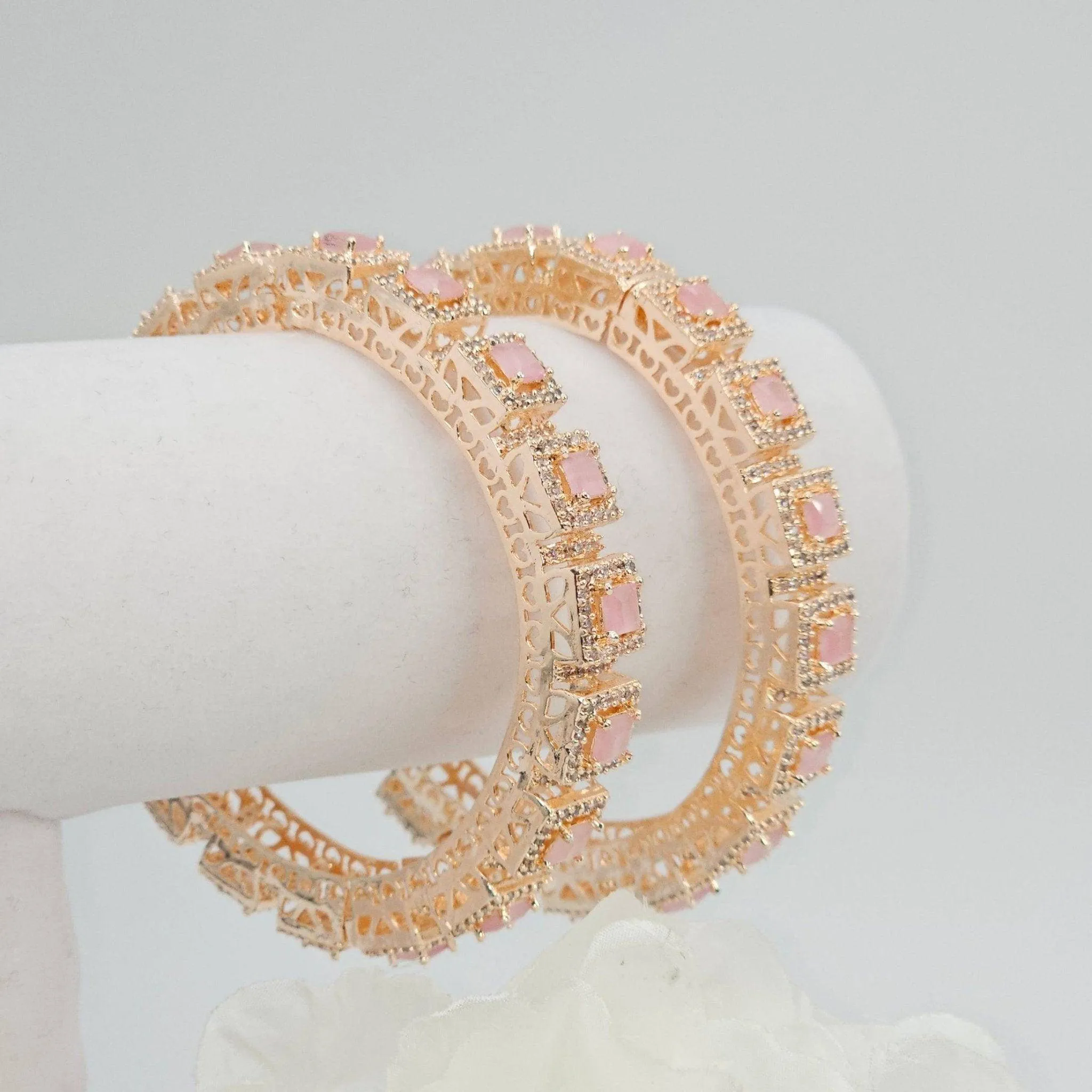 Pair of Pink Rose Gold Bangle Set