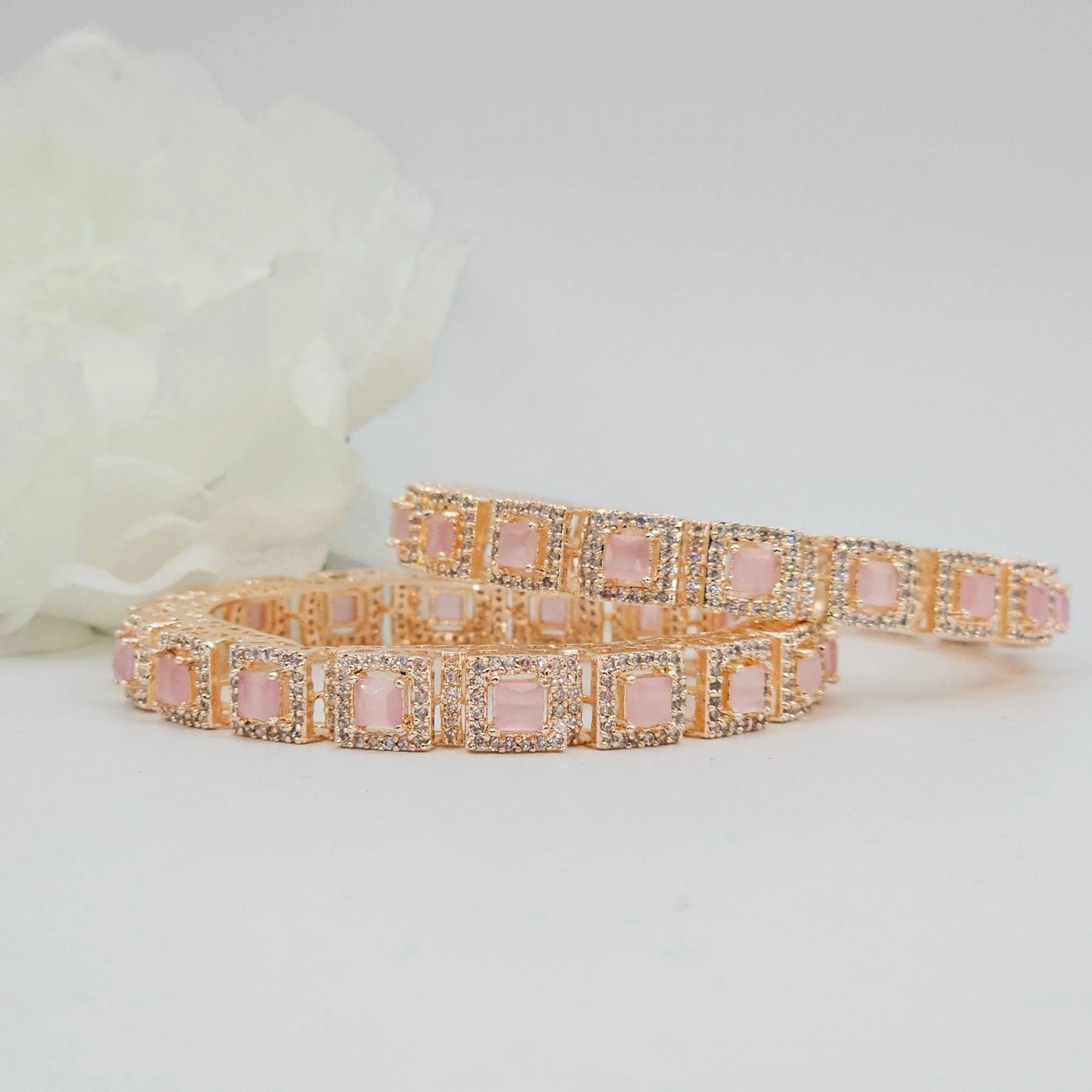 Pair of Pink Rose Gold Bangle Set