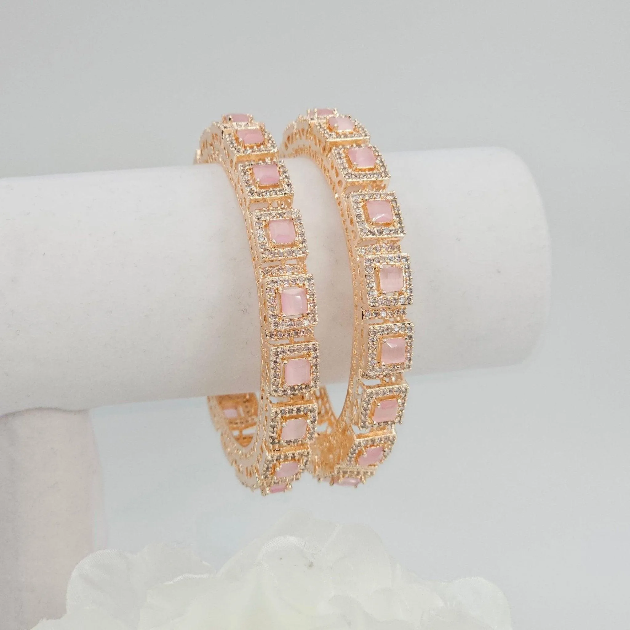 Pair of Pink Rose Gold Bangle Set