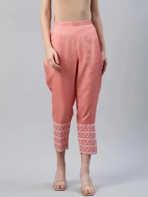 Peach Embroidered Silk Trousers