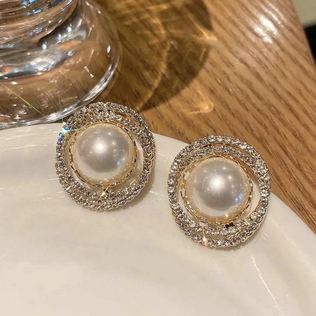 Pearl and Crystal Halo Stud Earrings