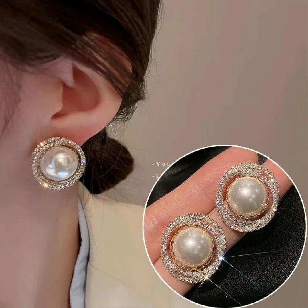 Pearl and Crystal Halo Stud Earrings