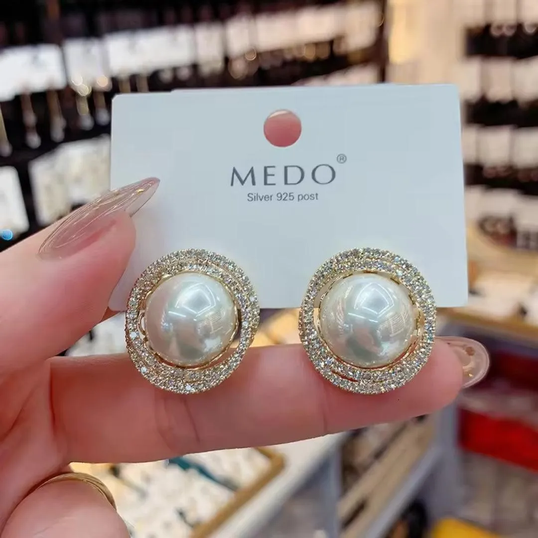 Pearl and Crystal Halo Stud Earrings